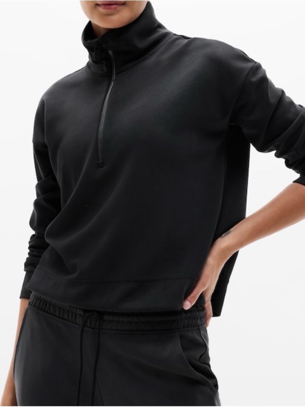 NWOT Athleta Seasoft Quarter Black Zip Pullover Sweatshirt - Black - Large